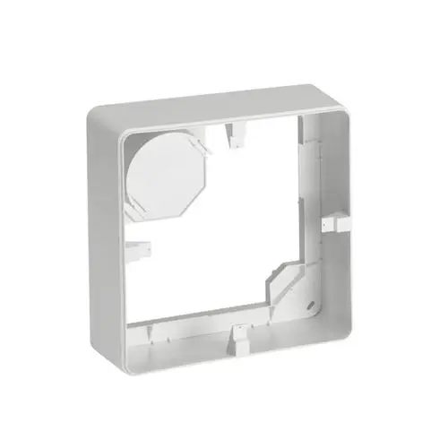 Aufputz-Gehäuse LA 100 G-A von STIEBEL ELTRON, weißes Kunststoffgehäuse, quadratisch mit abgerundeten Kanten, Innenleben sichtbar